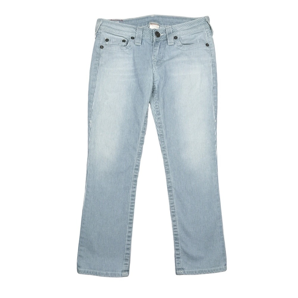 TRUE RELIGION, SZ 28, LIZZY, RAILROAD STRIPE, CROPPED JEANS